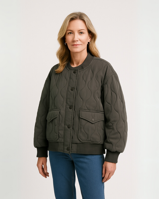 Amedia Quilted Bomber Jacket: Stylish Casual Outerwear for Women