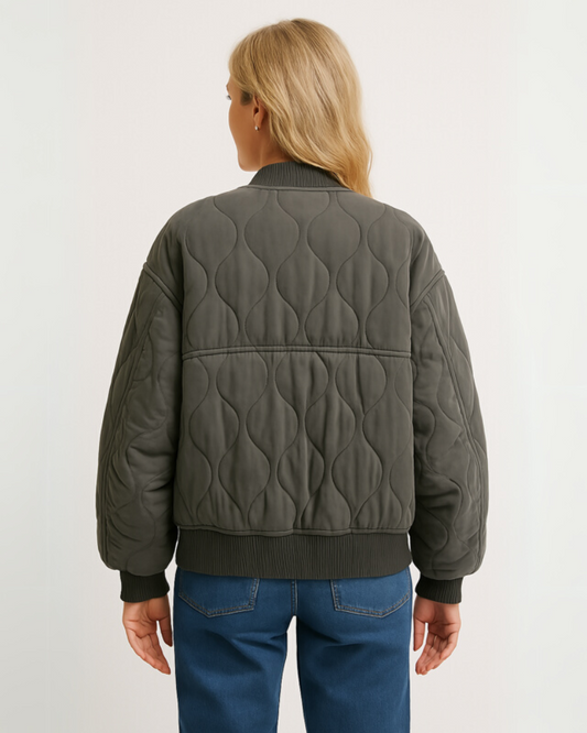 Amedia Quilted Bomber Jacket: Stylish Casual Outerwear for Women